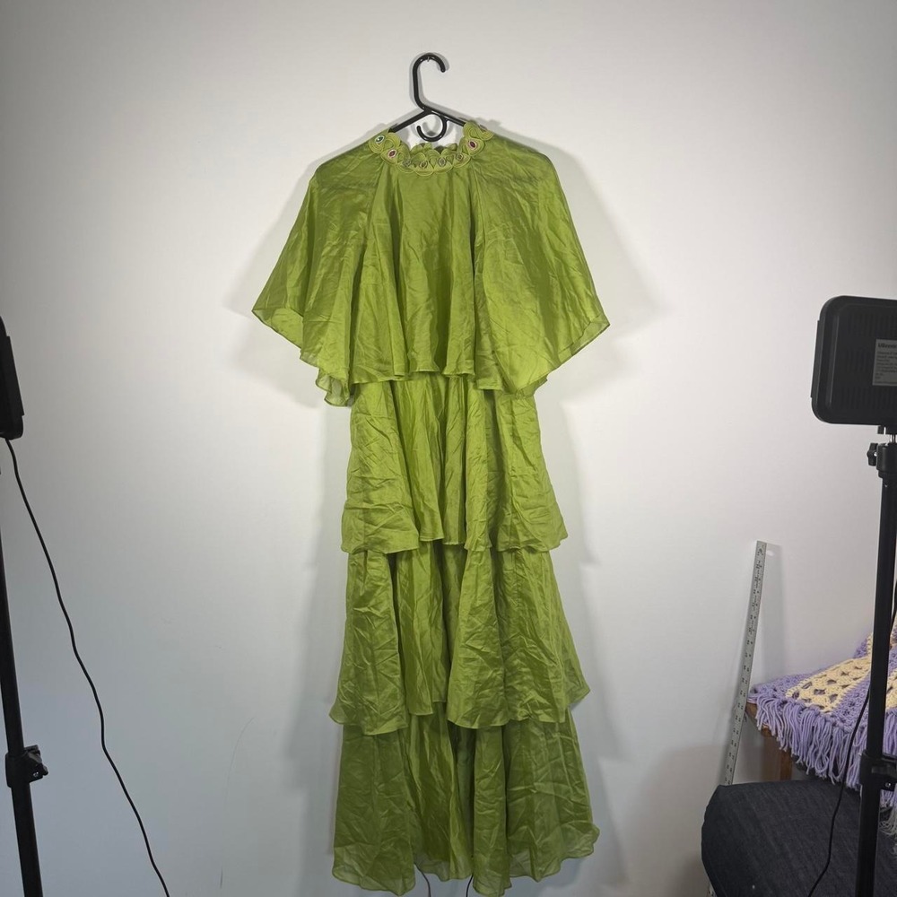 Sunfere Heavenly Energy green tiered ruffle maxi dress